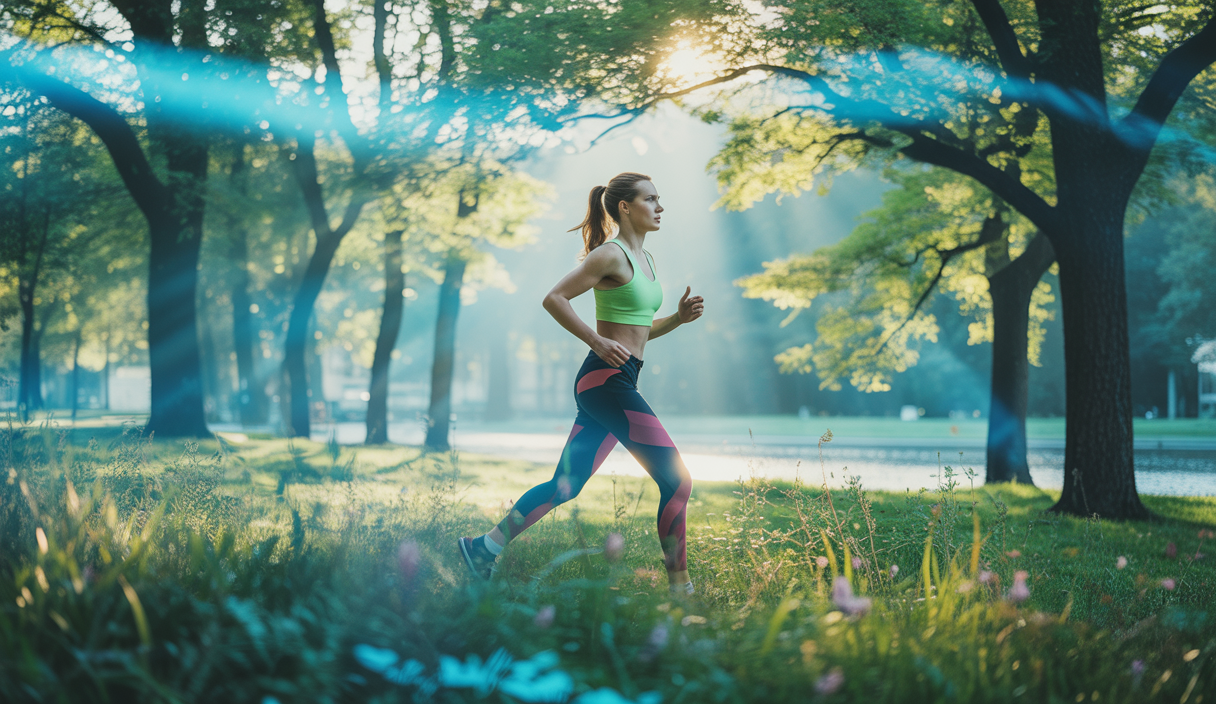 Personne pratiquant une activité physique dans un parc coloré