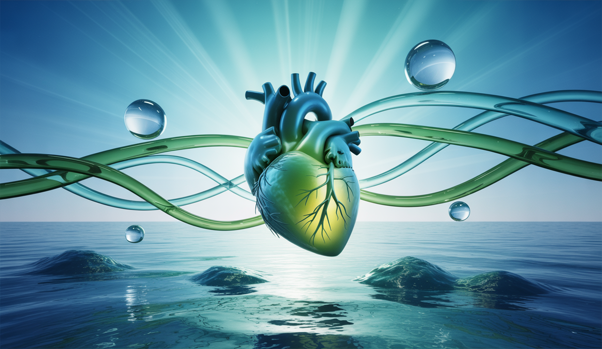 Illustration artistique sur l'optimisation de l'apport en oméga-3 pour la santé cardiovasculaire.