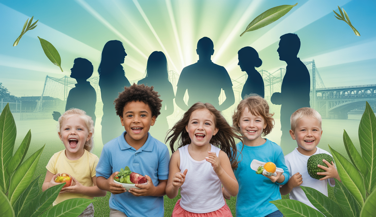 Illustration vibrante de la santé en 2025 pour les enfants.