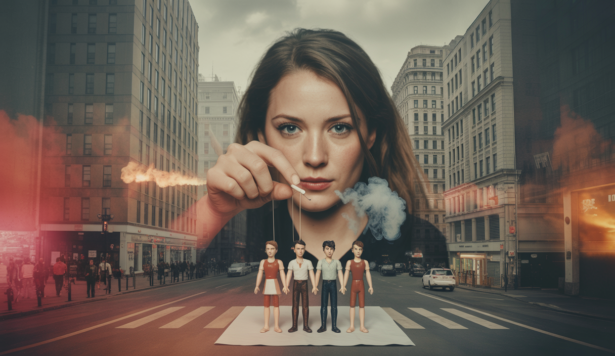 Une représentation artistique des stratégies trompeuses de l'industrie du tabac.