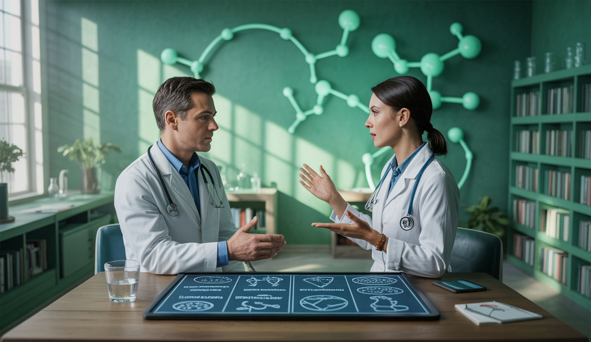 Illustration centrée sur les interactions entre nutrition et santé dans un contexte médical