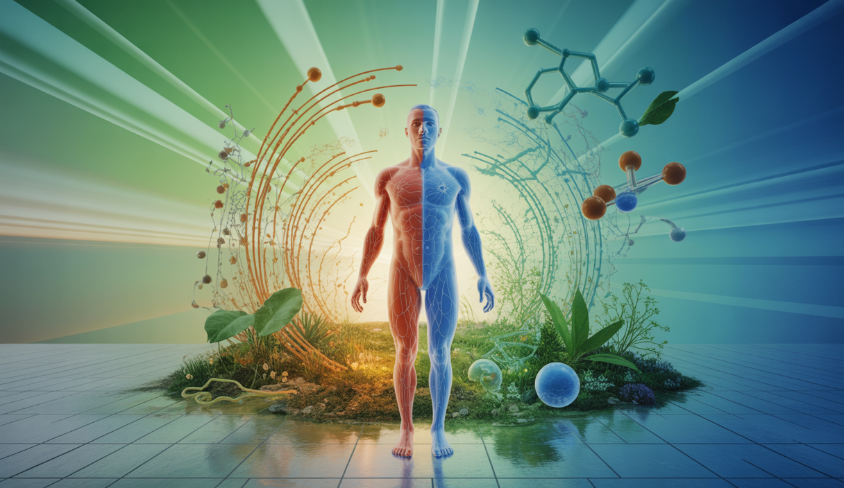 Illustration colorée représentant les mécanismes métaboliques complexes influençant la gestion du poids corporel.