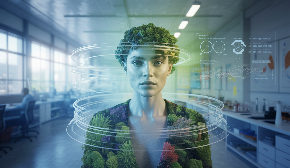 Représentation artistique de la nutrition personnalisée intégrant science et technologie