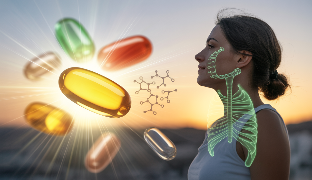 Visualisation artistique de la supplémentation en vitamine D et ses impacts sur la santé respiratoire