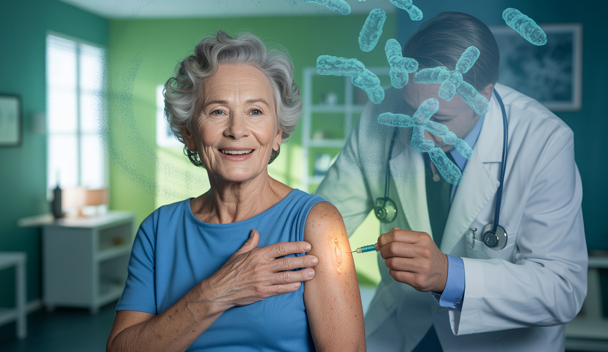 Illustration médicale évoquant le renforcement immunitaire pour les seniors.